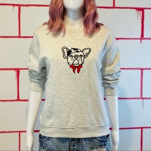 French Connection Embroidered French Bull Dog Grey Crew Neck Sweater 🐶